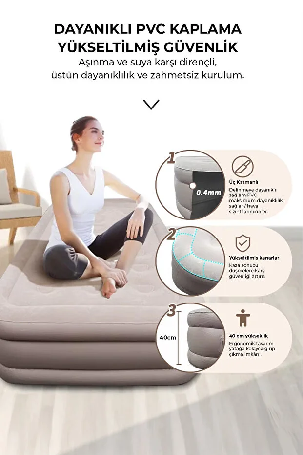 Kendi kendine şişen otomatik tek kişilik yatak